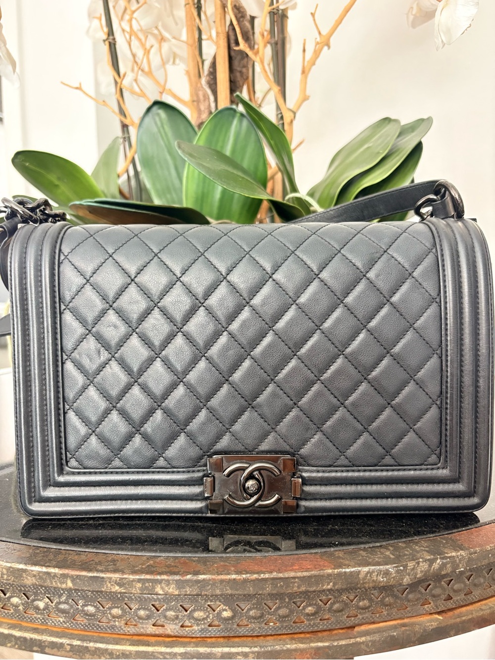 CHANEL Black Quilted Boy Flap Crossbody Bag